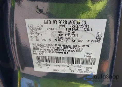 2008 Ford Escape Xlt from USA, damaged, VIN 1FMCU03158KB05361